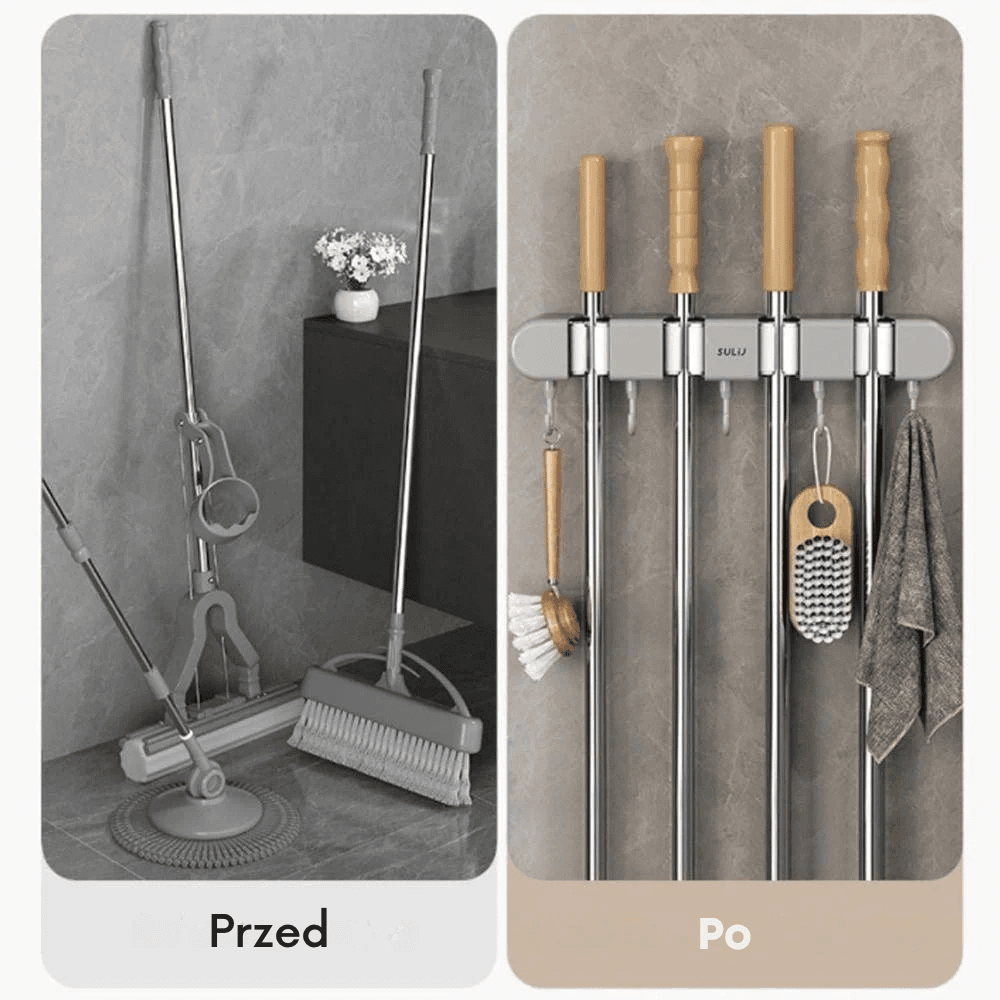 Samoprzylepny uchwyt ścienny na miotły i mopy 🧹